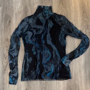 Desigual Sheer Top with Blue and Black Design